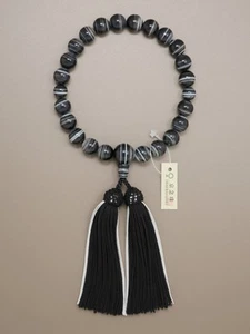 Black Banded Agate 22 Bead Juzu All Beads Silk Tassel Kyoto Japan Buddhist Mala - Picture 1 of 4