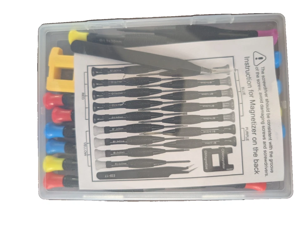 Juego de mini destornilladores magnéticos de precisión Lengnoyp de 18 piezas con pinzas Foto 1 de 3