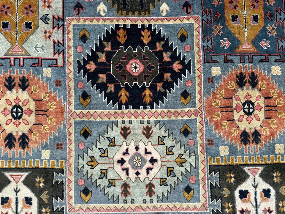 9x12 NEW WOOL ORIENTAL RUG HANDMADE blue geometric hand-knotted colorful oushak - Image 1 of 4