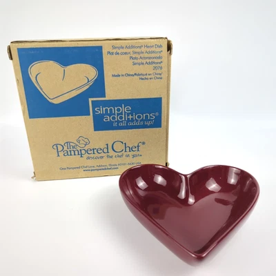 PAMPERED CHEF Simple Additions Heart Dish Cranberry Red Stoneware 2076 Open Box - Image 1 of 4