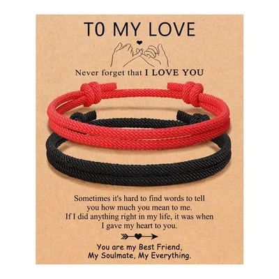 Juego de 2 pulseras ajustables de cuerda para parejas para novio, novia pareja regalo Foto 1 de 4