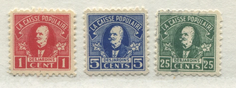 Quebec 1934 La Caisse Populaire 1, 5, and 25 cents Savings Stamps mint no gum - Image 1 of 1