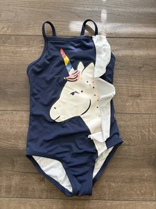 Hanna Andersson Girls Size 5 Unicorn Blue One Piece Swimsuit Bathing Suit - Picture 1 of 6