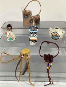 Vtg Taos Native American Southwest Handmade Ornaments Signed Lot 6 Christmas - Picture 1 of 13