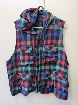 Chaleco con Capucha de Pesca Retro Neón Retazos Bloque de Color Años 90 De Colección Y2K Bolsillos L Foto 1 de 4