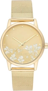Nine West Women’s Floral Dial Mesh Bracelet Watch – Gold Mesh 35 mm - Foto 1 di 3