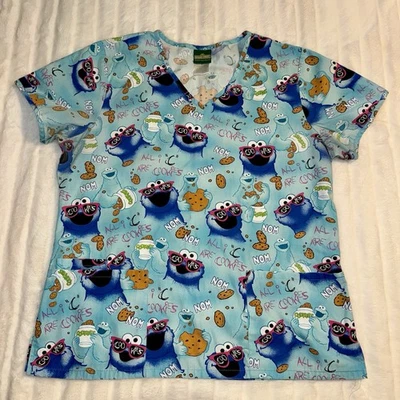 Sesame Street Cookie Monster Scrub Top Women’s Medium Blue All I C Are Cookies - Image 1 of 4