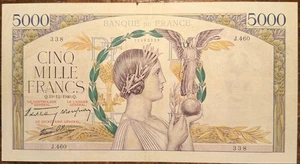 TRÈS BEAU BILLET DE 5000 FRANCS VICTOIRE DU 19=12=1940 (BILL 203) - Picture 1 of 7