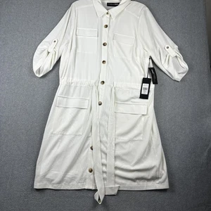 Abito camicia donna Gabrielle Union bottoni 2 tasche utili con cintura bianca nuovo con etichetta - Foto 1 di 11