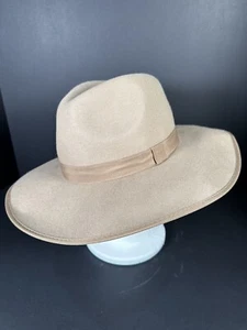Filzwolle Mütze Einheitsgröße breite Krempe hellbraun floppy Fedora Boho Free Spirit Cowgirl - Bild 1 von 11