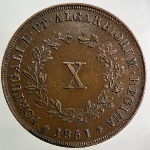1851 Portugal 10 X Reis Coin | Very High Grade - Picture 1 of 2