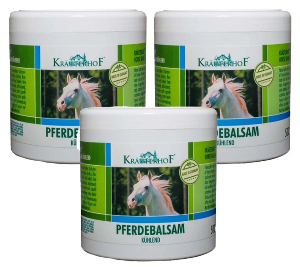 KRÄUTERHOF® Pferdebalsam kühlend 500 ml Gel Kältegel Pferdesalbe Salbe Balsam 3 Dosen