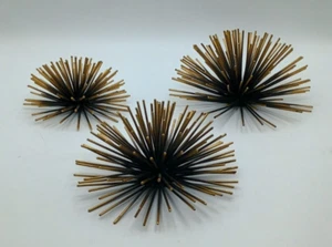 Set of 3 MCM Gold Metal Starburst Sea Urchin Table Or Wall Decor - Picture 1 of 11
