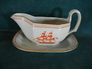 Spode Red Trade Winds W128 Gravy / Sauce Boat on Attached Underplate - Picture 1 of 3