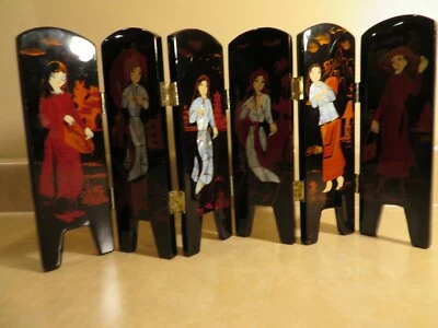 Asian Style black lacquer Small Table Top Folding Panels Screen Mother of Pearl - Image 1 of 4