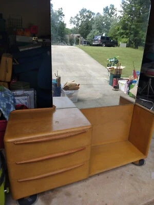 HEYWOOD WAKEFIELD Mid- Century Moderno Vanidad y Espejo Original Acabado TRIGO MCM Foto 1 de 4