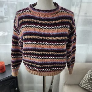 Anthropologie Elsamanda S Chunky Stripe Knit Alpaca Wool Blend Sweater Italy B4 - Picture 1 of 5