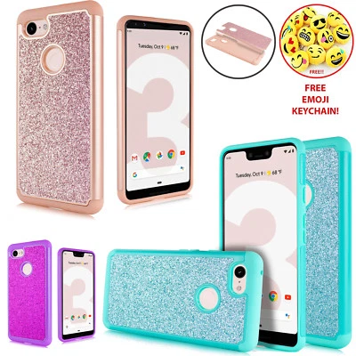 For Google Pixel 3 Cute Glitter Bling Sparkle Hybrid Dual Layer Case + HD Screen - Image 1 of 3
