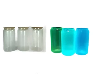 16oz Sublimation blank Glow In Dark iridescent Glitter glass Jar Cans Tumblers ( - Picture 1 of 9