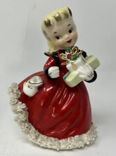 Vintage 1956 Napco Christmas Shopper Girl w/ Presents S1697B Red Dress Figurine