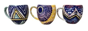 Set Of 3 Anthropologie Ceramic Coffee Mugs Unique Geometric & Abstract Designs - Picture 1 of 7