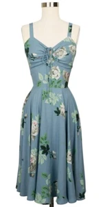 Trashy Diva bnwt French Blue Roses L’amour Dress US8 - Vintage Style Repro 40s - Picture 1 of 3