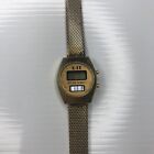 X11 UIT LCD Gold Ladies Vtg Hong Kong Mesh Stainless Solar Quartz Watch Untested