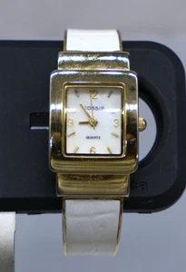 Vintage Gossip Ladies Fashion Watch Open Cuff White & Gold Tone Band 7" Max  - Picture 1 of 9