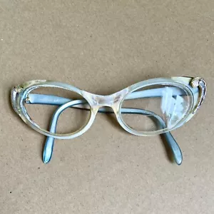 Rare Christian DIOR 1950s Lucite Cat Eye Glasses Gold Silver Austria (Read!) - Picture 1 of 14
