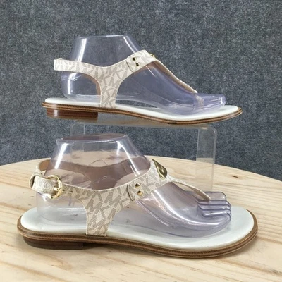 Sandalias Michael Kors MK para mujer 9 M placa logotipo placa tanga planas hebilla blancas Foto 1 de 4