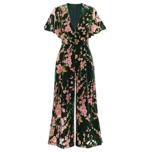 RetroStage Samt Jumpsuit Damen XL Grün Bloomcore Boho Party Event Urlaub Neu mit Etikett - Bild 1 von 24