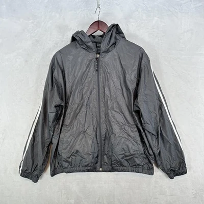 Chaqueta cortavientos Lavon para mujer grande Gunmetal con capucha cremallera completa Swishy rayas años 90 Foto 1 de 4