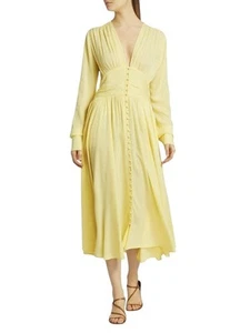 Rotate Birger Christensen Tracy Long Sleeve Midi Dress Size 6 Yellow Sheer - Picture 1 of 13
