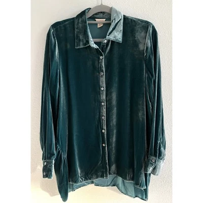 Túnica Sundance Velvet Bliss abotonada para mujer mediana seda verde azulado vacaciones boho Foto 1 de 4