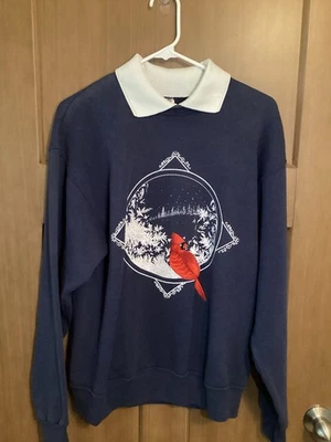 Винтажная женская толстовка Hanes Activewear зимняя кардинальная темно-синяя красно-белая размер L - Изображение 1 из 4