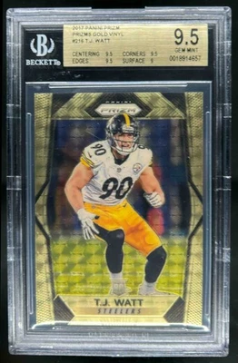 2017 Prizm T.J. Watt Gold Vinyl Prizm Rookie RC #3/5 Steelers BGS 9.5 - Image 1 of 2