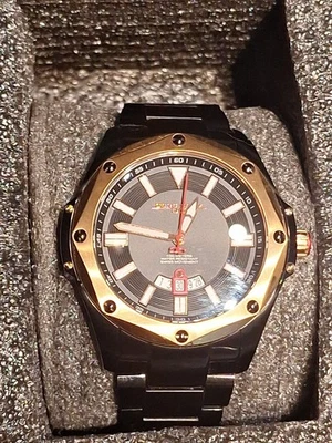 Jorge Gris 45M/100M Acero Inoxidable Cristal Zafiro Negro Y Dorado Funcionando Bien Foto 1 de 4