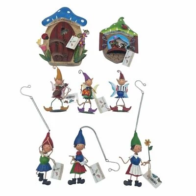 Saltadores de gnomos de metal oliva y salvia + independiente + puerta de árbol estatua exterior Foto 1 de 4