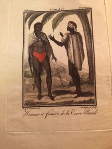 AFRIQUE DU SUD. HOMME ET FEMME de la TERRE-NATALE. GRAVURE EN COULEURS DE 1806. - Foto 1 di 2