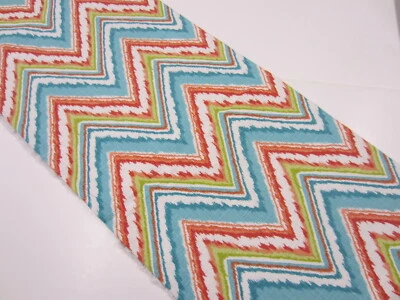 Orange Blue Lime Green Zig Zag Chevron Print LINEN Home Decor Fabric 1 1/2 Yds - Image 1 of 4