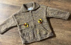 The Sweater Venture Hand Knit Girls Zip Up Sweater Flowers M - Picture 1 of 5