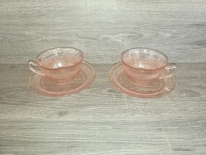 Par de tazas y platillos de té coronación depresión rosa ancla Hocking de colección - Imagen 1 de 7