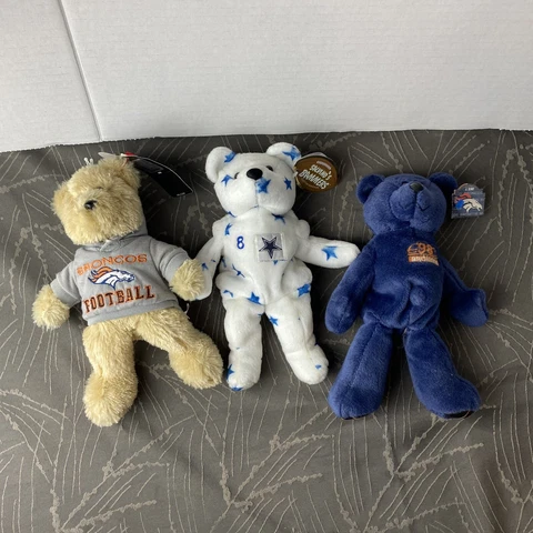 Broncos Dallas Cowboys NFL Beanie Bear Plush Lot Of 3 John Elway, Troy Aikman 8" Cover