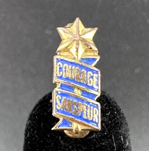 WWII ARMY 53RD INFANTRY REGIMENT BLUE ENAMEL PIN "COURAGE SANS PEUR" - L438 - Picture 1 of 3