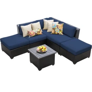 TK Classicss Barbados 6-Piece Patio Wicker Sectional Set 06f in Navy - Picture 1 of 1