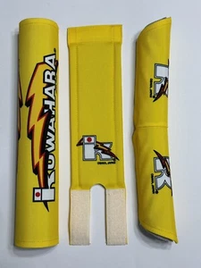 KUWAHARA LIGHTNING PAD SET 3 PIECE OLD SCHOOL BMX V-SHAPED CROSSBAR YELLOW - Picture 1 of 2