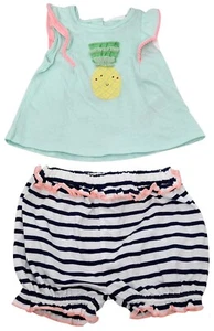 SIGUIENTE Conjunto de 2 piezas de pantalones cortos de manga corta azul piña y rayas para bebés niñas - Imagen 1 de 3