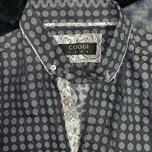 Coogi Button Down Shirt Geometric Mens Large 16.5-17 Baumwolle Paisley Black - Picture 1 of 9