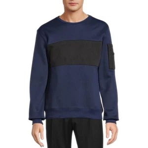 Tahari $98 Navy/Black Active Fit Sleeve Pocket Cotton Blend Fleece Pullover M - Picture 1 of 5