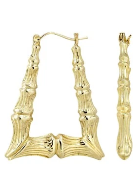 2" Door Knocker Triangular Bamboo Hoop Earrings REAL 10K Yellow Gold  - Изображение 1 из 3
